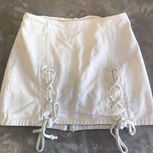 white denim mini skirt